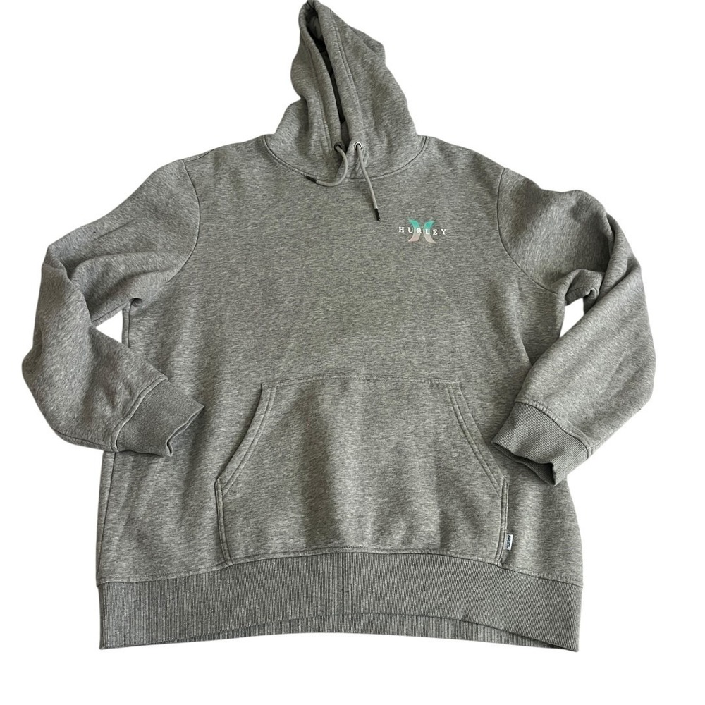 Hurley Hoodie‎ Graphic Mens XL Gray Pocket Draw String Palm Wave Pullover